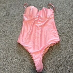 Lolli Swim Gidget One Piece Swimsuit Womens L Pink Barbie Preppy Beach Vacation